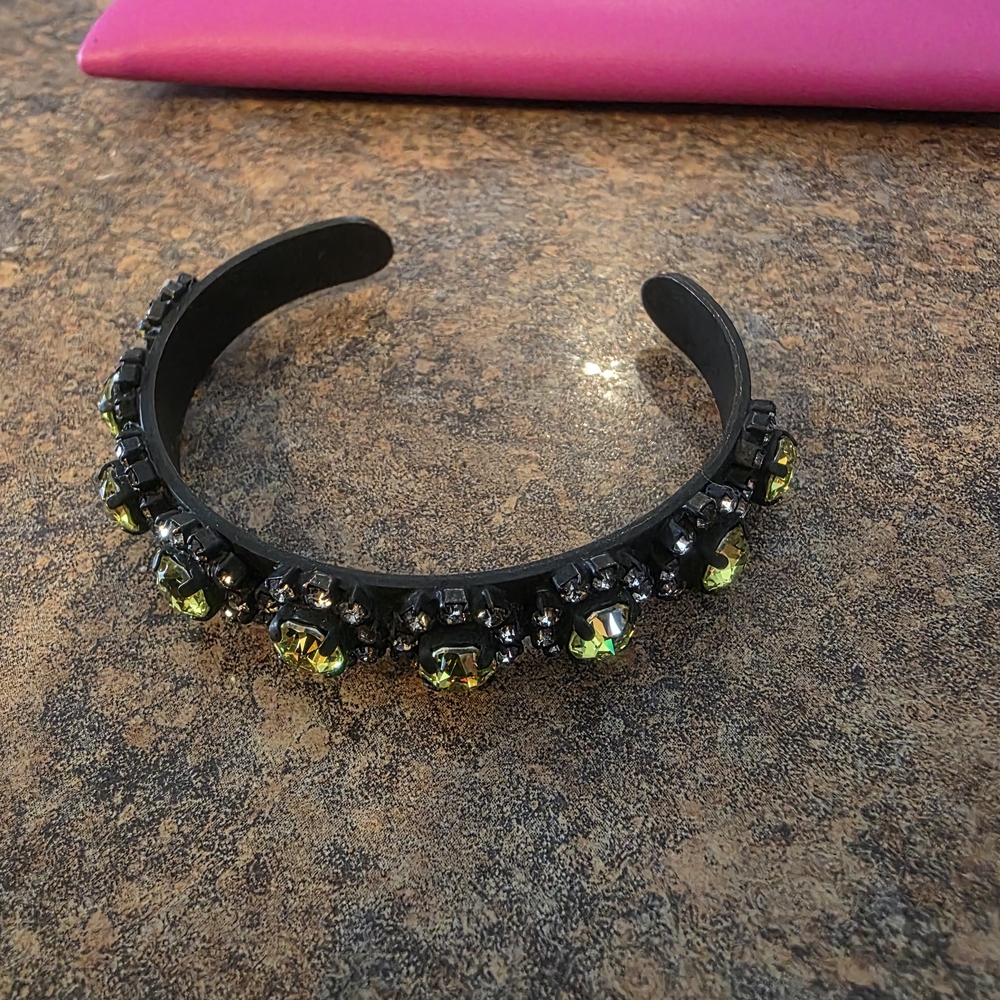 Chic Black Bracelet with Green Accents